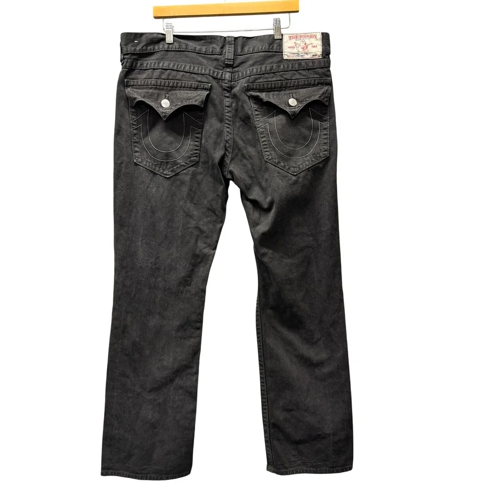 True Religion Jeans Mens 40 (41x33 ACTUAL) Straight w/ Flap Black Denim Pants